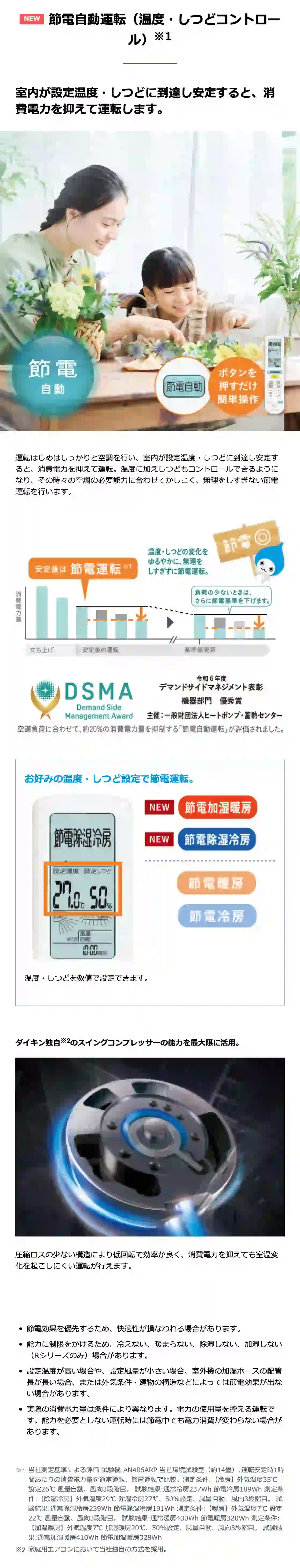 ダイキンのエアコンAXシリーズの機能・節電⾃動運転(温度・しつどコントロール)