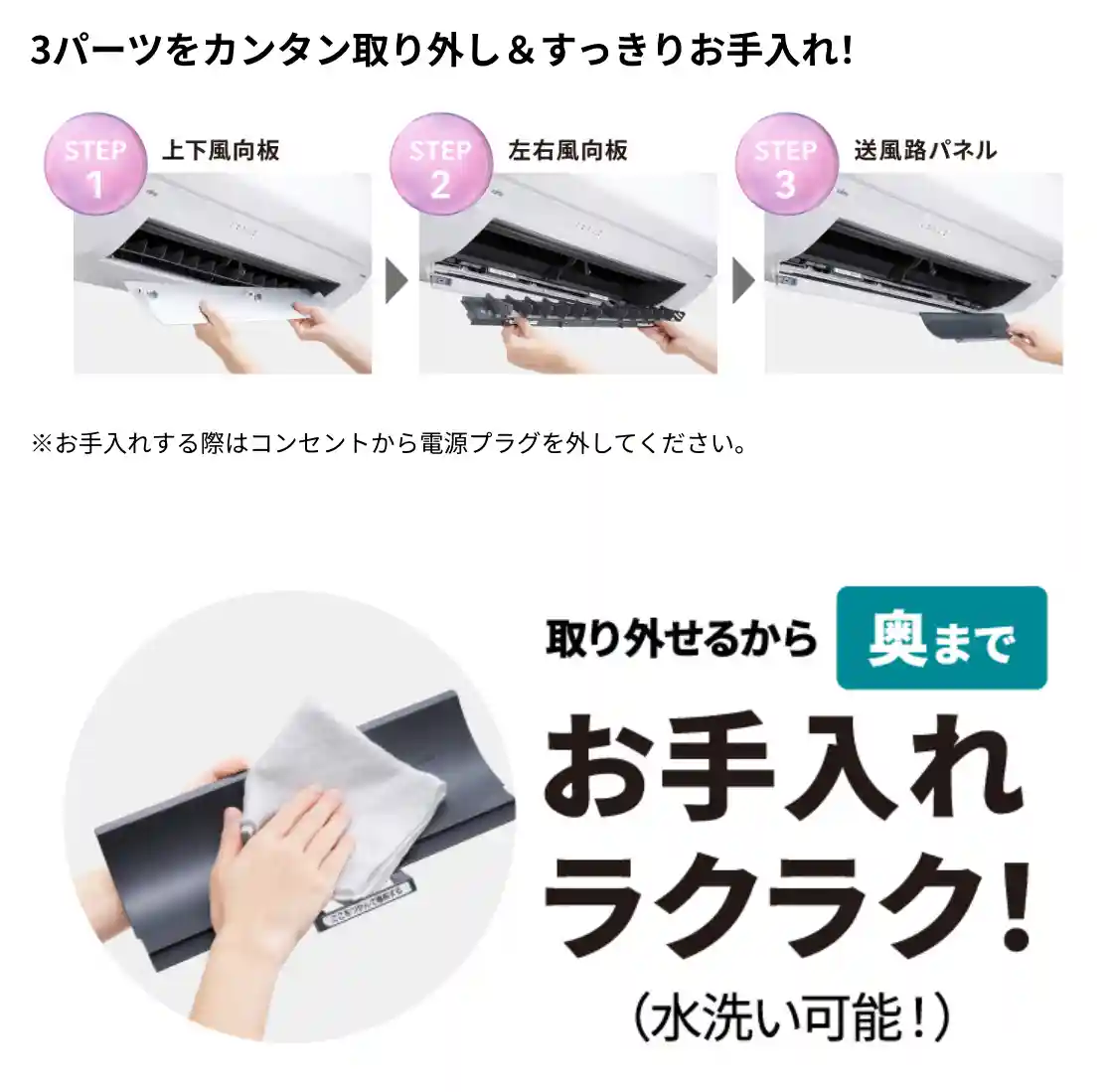 富士通ゼネラルのエアコンXシリーズの機能・業界初の外せる送風路