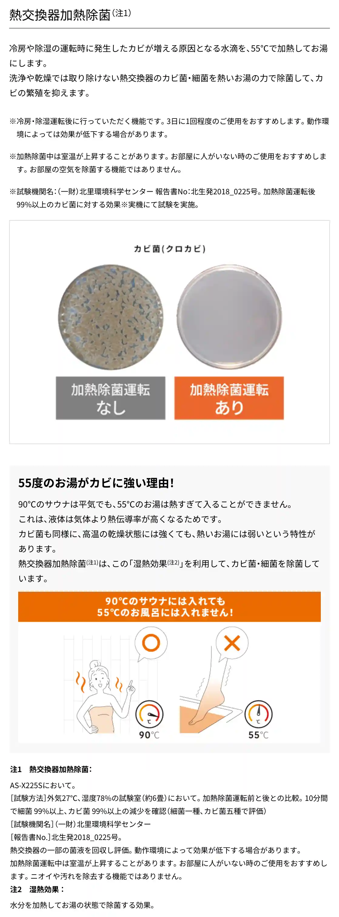 富士通ゼネラルのエアコンXシリーズの機能・熱交換器加熱除菌
