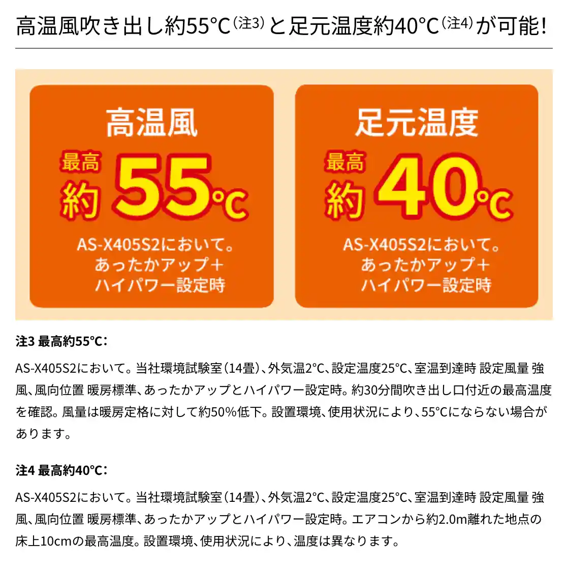 富士通ゼネラルのエアコンXシリーズの機能・高温風吹き出し約55℃と足元温度約40℃