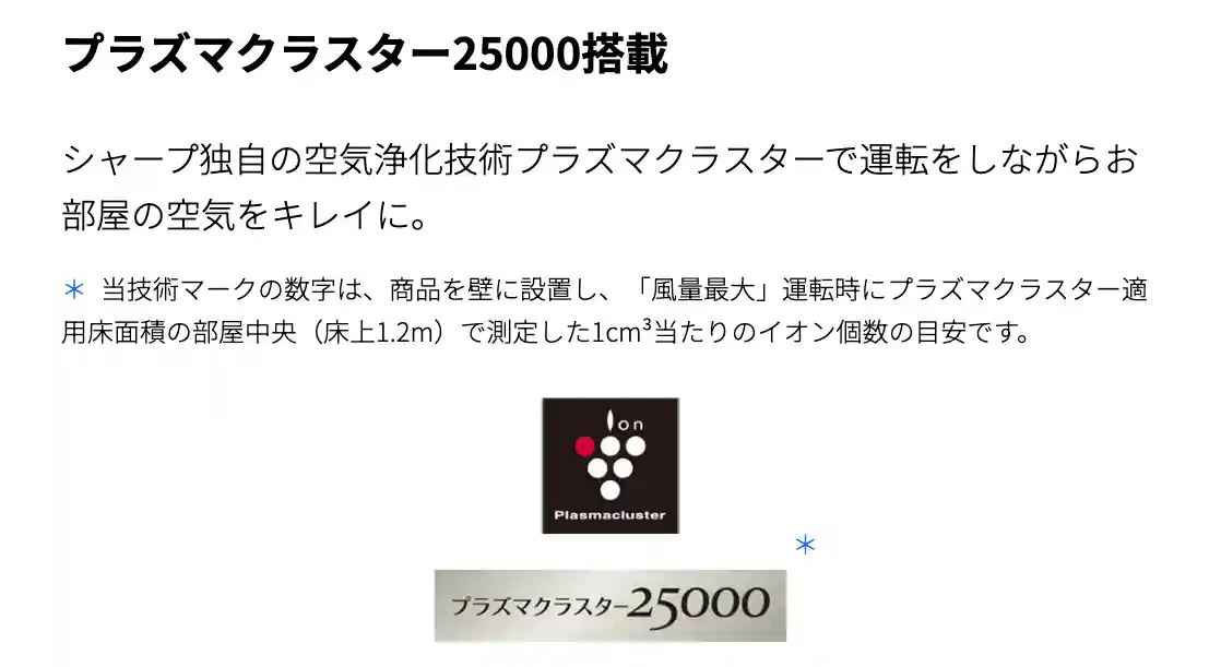 シャープエアコンVシリーズの機能・プラズマクラスター25000搭載