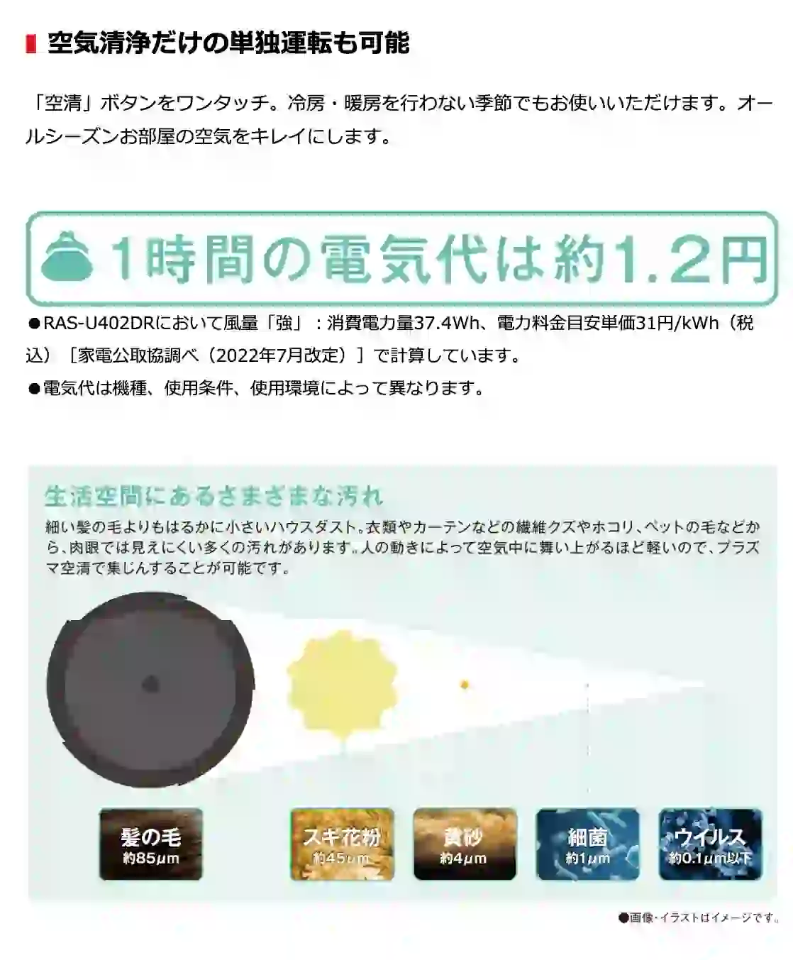 東芝エアコン大清快U-DRシリーズの機能・空気清浄だけの単独運転も可能